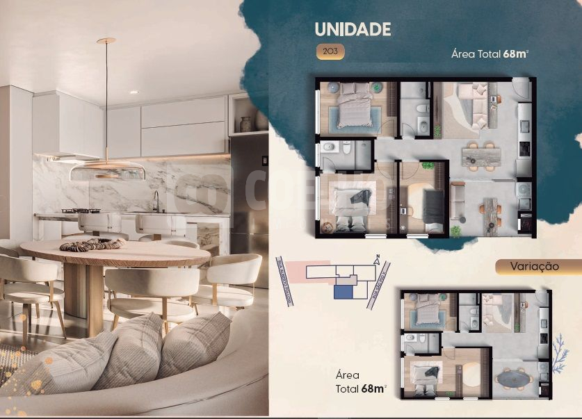 Apartamento à venda com 3 quartos, 68.00m² - Juvevê,Curitiba